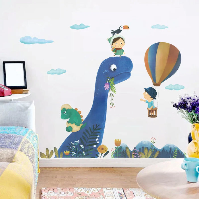 Blue Dinosaur Hot Airballoon Wall Stickers For Kids Room
