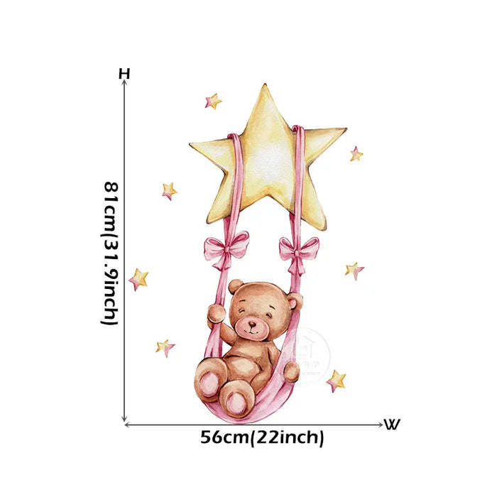 Sweet Teddy Girl Bear Swing Wall Stickers For Kids Room