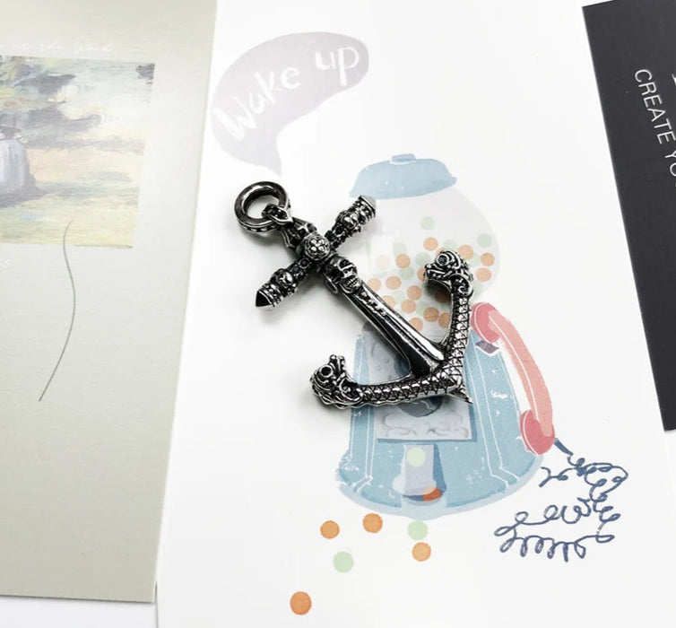 925 Sterling Silver Skull Anchor Pendant Rebel Fashion Jewelry