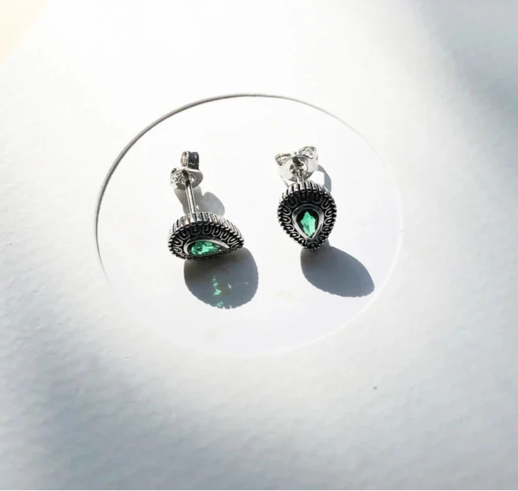 925 Sterling Silver Green Drip Tear Down Earrings