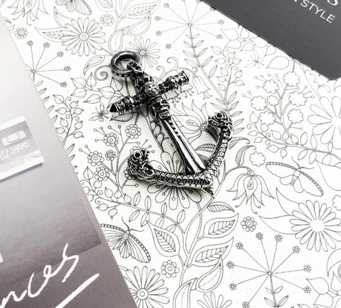 925 Sterling Silver Skull Anchor Pendant Rebel Fashion Jewelry