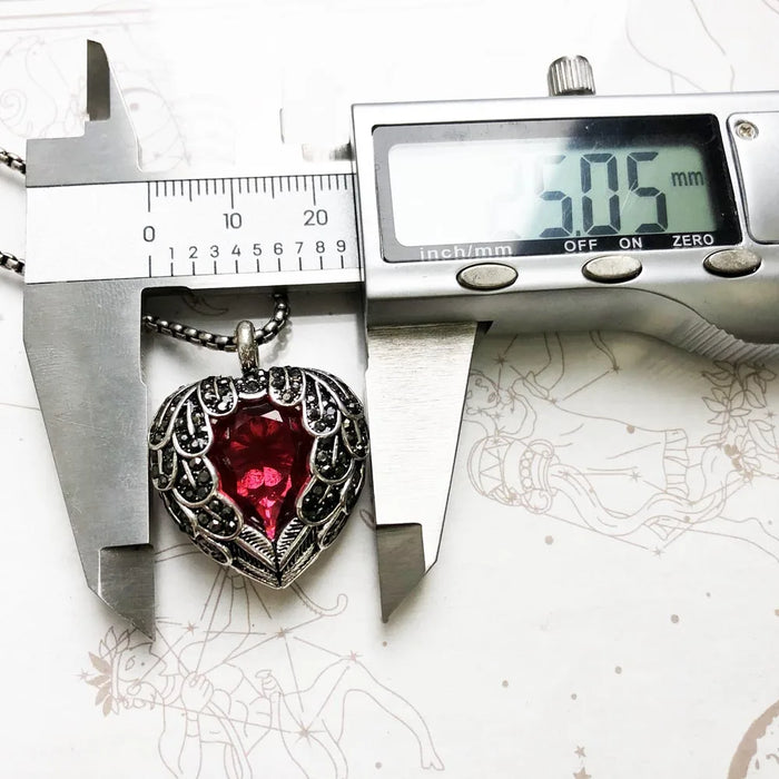 925 Sterling Silver Red Winged Heart Pendant Necklace European Style Fashion Jewelry For Women