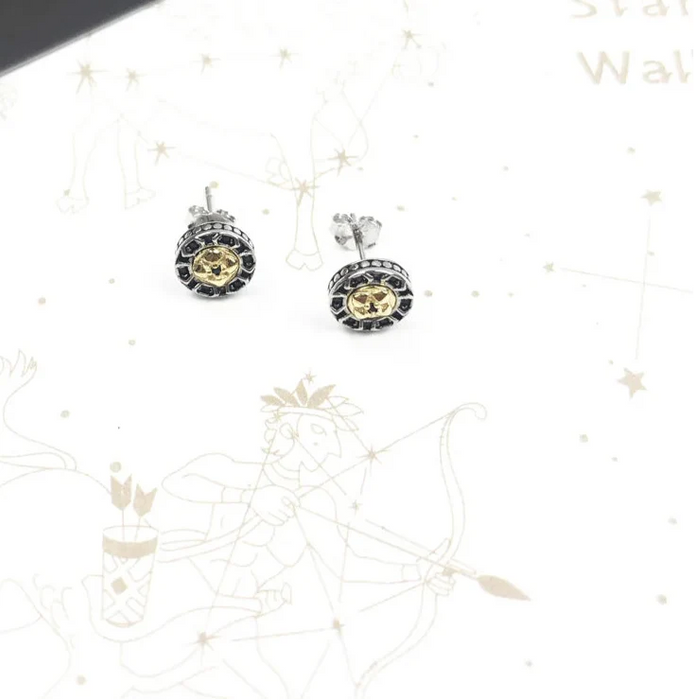 925 Sterling Silver Vintage Cross Ear Studs With Black Stones