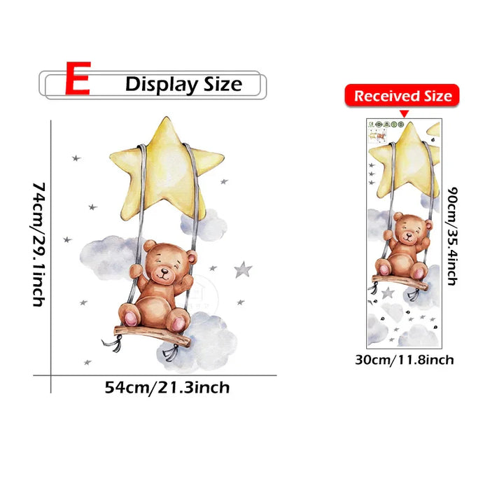 Swing Teddy Bear Wall Stickers For Kids Room Decoration