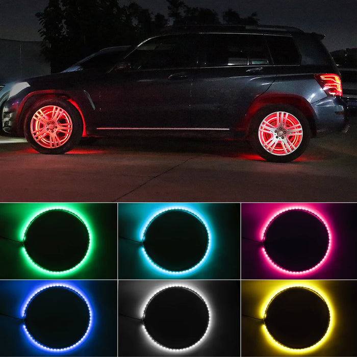4Pcs 120Cm Rgb Led Car Hub Lamp Sound Control Waterproof Flexible 12V Auto Wheel Ring Decorative Atmosphere Light