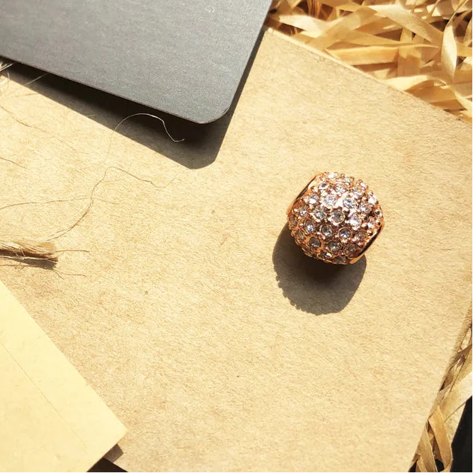 925 Sterling Silver Pink Pave Rose Gold Beads Charm Gift For Women