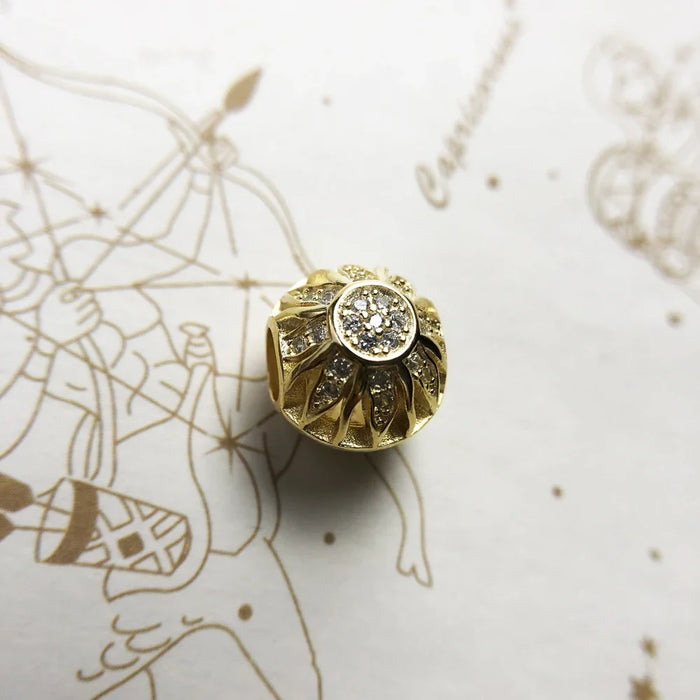 925 Sterling Silver Golden Sun Pave Beads Summer Charm