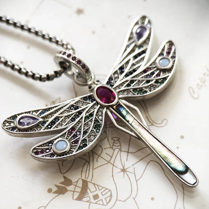 925 Sterling Silver Dragonfly Pendant Necklace Colourful Chain Fine Jewelry For Women