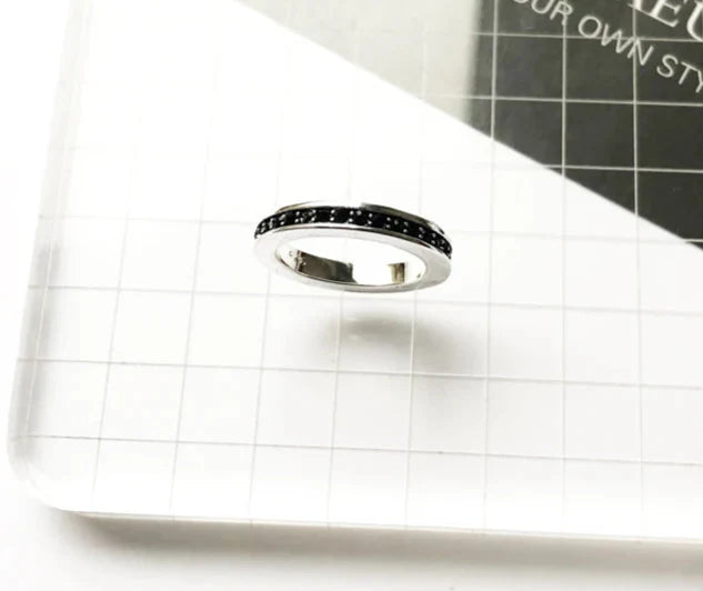 925 Sterling Silver Single Row Black Ring Europe Style Glam Fashion For Women