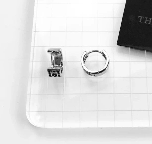 925 Sterling Silver Geometric Hinged Hoop Earrings Europe Style Glam Fashion For Women