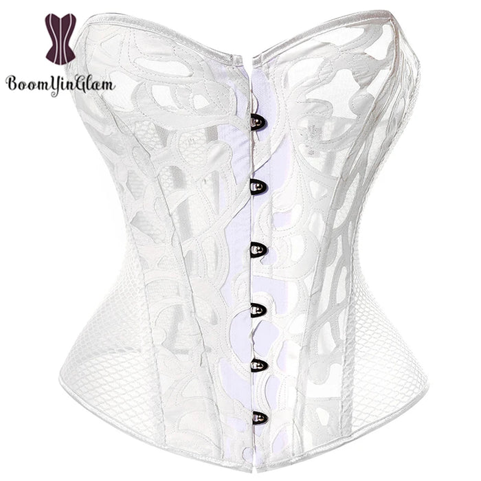 Mesh Net Corset Black White See Through Bustier For Alluring Slimming And Breathability