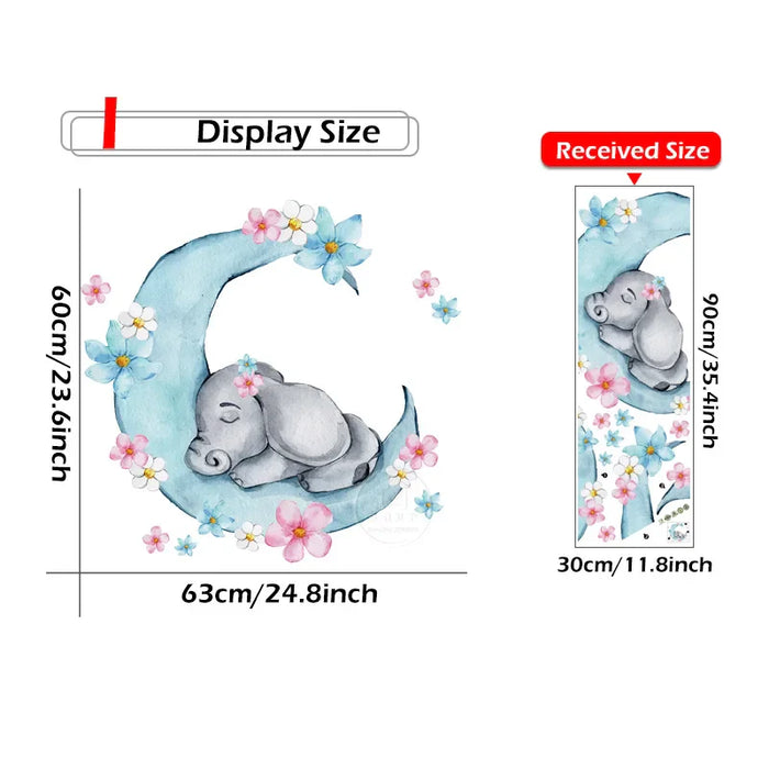 Sleeping Baby Elephant On Moon Wall Stickers For Nursery Room