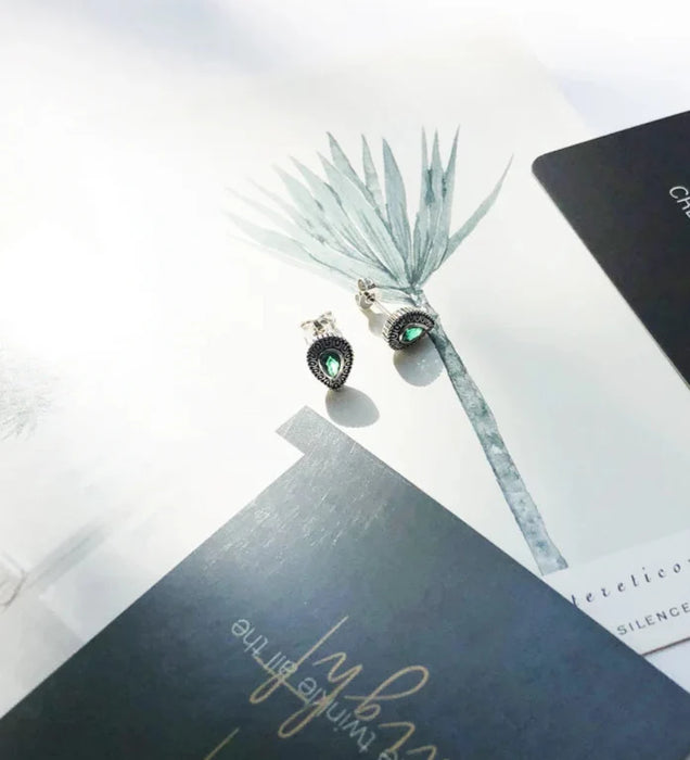 925 Sterling Silver Green Drip Tear Down Earrings