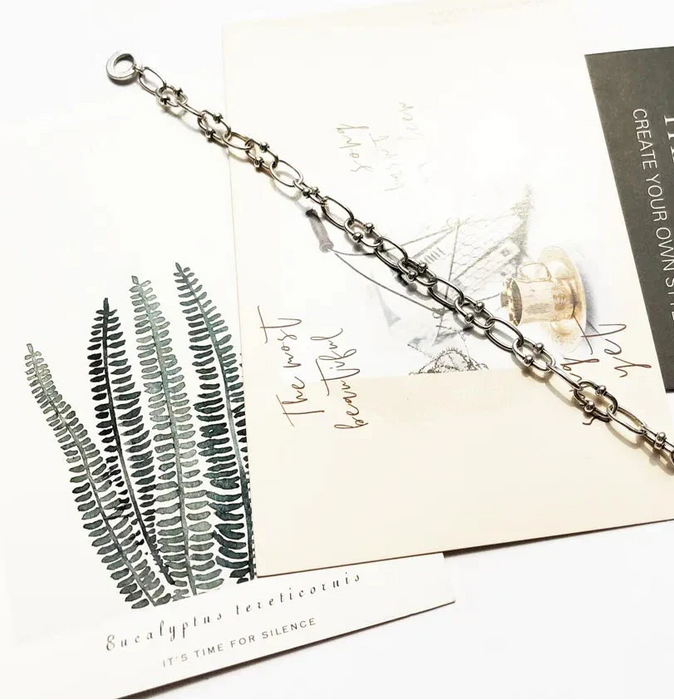 925 Sterling Silver Blackened Link Chain Charm Bracelet Rebel For Women And Men