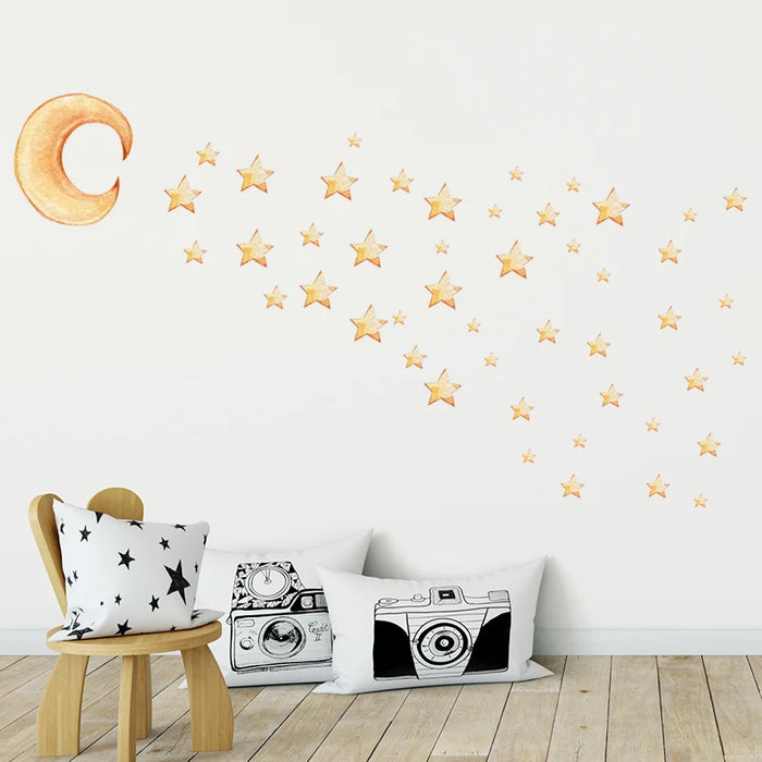 Gold Moon And Stars Wall Stickers For Kids Room Decor