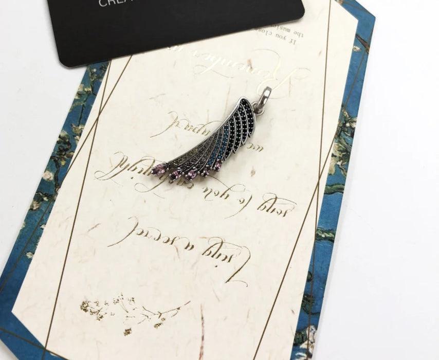 925 Sterling Silver Boho Hummingbird Wing Pendant Rainbow Effect Fashion Jewelry For Women