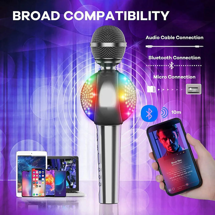 Wireless Bluetooth Karaoke Mic For Phone Led Light Magic Sound Portable