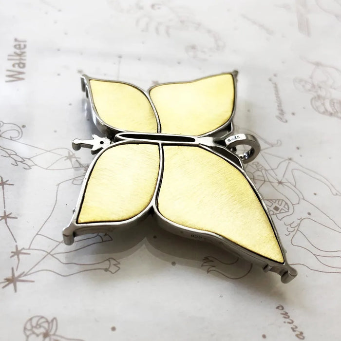 925 Sterling Silver Bicolour Butterfly Pendant With Moon & Stars Fine Jewelry Europe Magic Gift For Women
