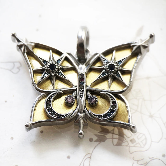 925 Sterling Silver Bohemia Butterfly Pendant Bicolour Summer Jewelry For Women