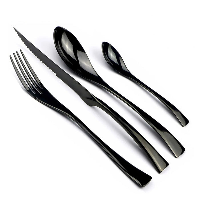 16 Piece Stainless Steel Black Cutlery Set For Kitchen Tableware