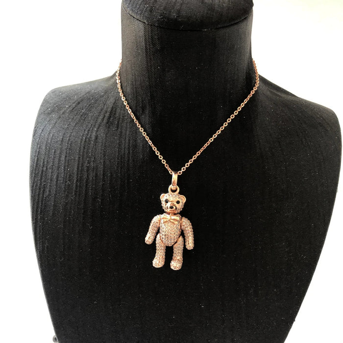 925 Sterling Silver Rose Gold Teddy Bear Necklace For Women