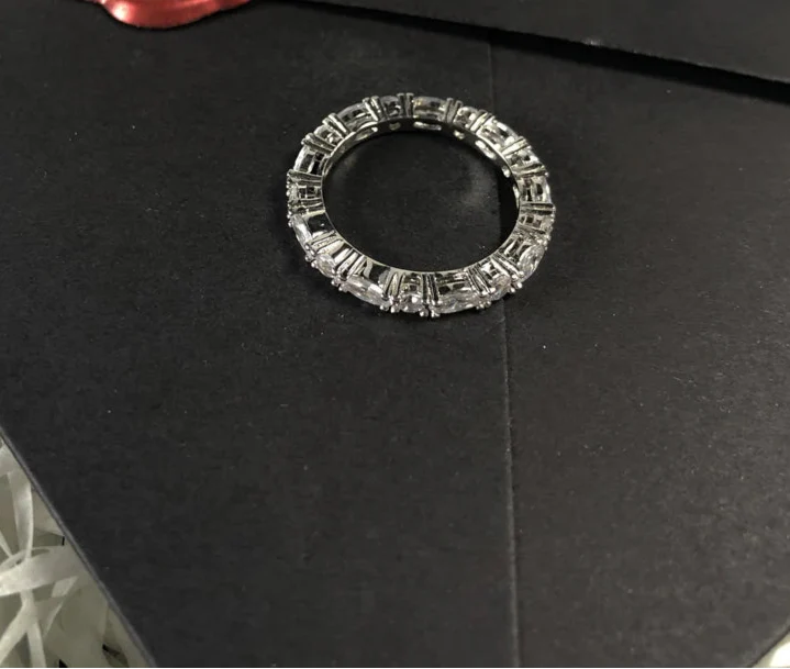 925 Sterling Silver Boho Band Ring White Pave Europe Style Glam Fashion Women