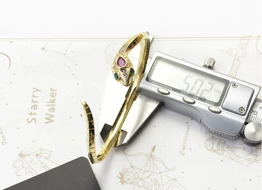 925 Sterling Silver Bohemian Golden Snake Bangle Fine Bracelet For Women