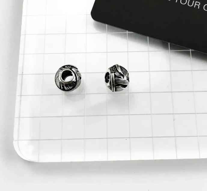 925 Sterling Silver Feather Black Beads Winter Charms For Europe Karma Bracelets