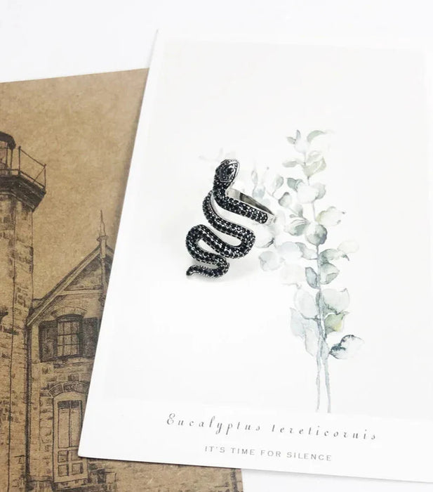 925 Sterling Silver Stunning Black Snake Pave Ring