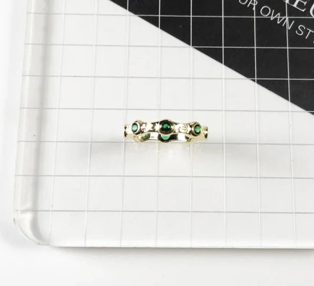 925 Sterling Silver Golden Green Stone Band Ring Glam Fashion Jewelry For Women & Men