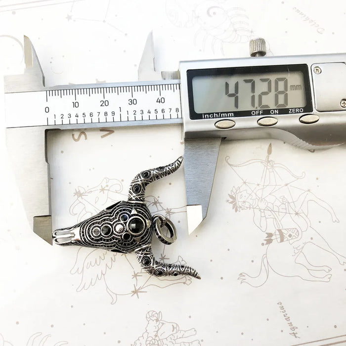 925 Sterling Silver Vintage Bull Skull Pendant Rebel Gift