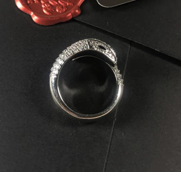 925 Sterling Silver White Pave Snake Ring Glam Fashion For Women