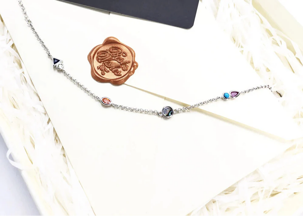 925 Sterling Silver Colourful Stone Link Bracelet Nature Jewelry For Women Bohemian