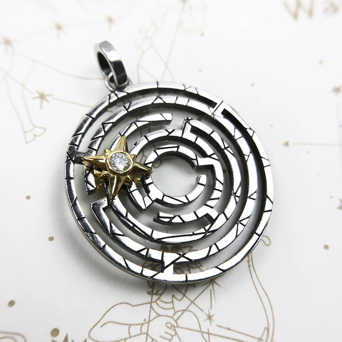 925 Sterling Silver Labyrinth Pendant With Movable Golden Star Lucky Fine Jewelry For Women