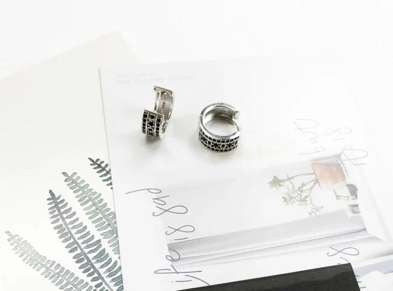 925 Sterling Silver Geometric Hinged Hoop Earrings Europe Style Glam Fashion For Women