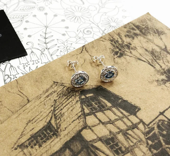 925 Sterling Silver Light Blue Stud Earrings Fine Crystal Gift