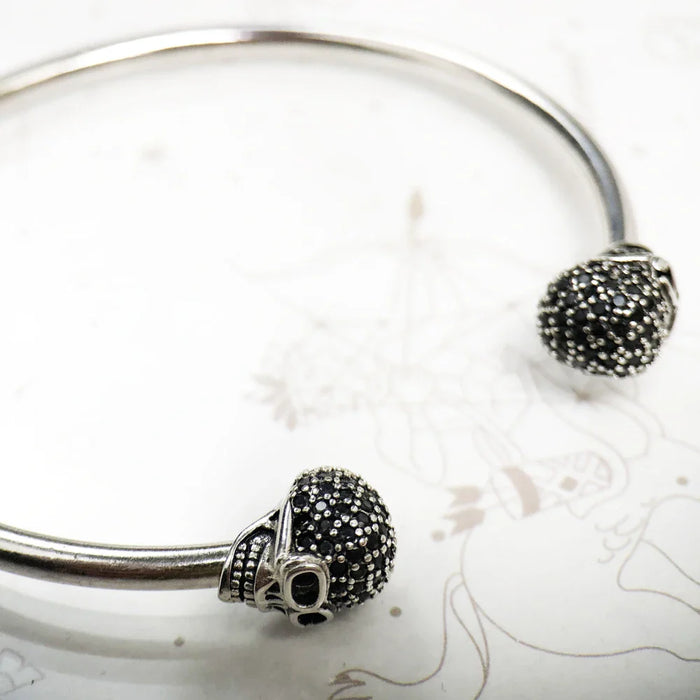 925 Sterling Silver Skull Pave Bracelet Rebel Fashion