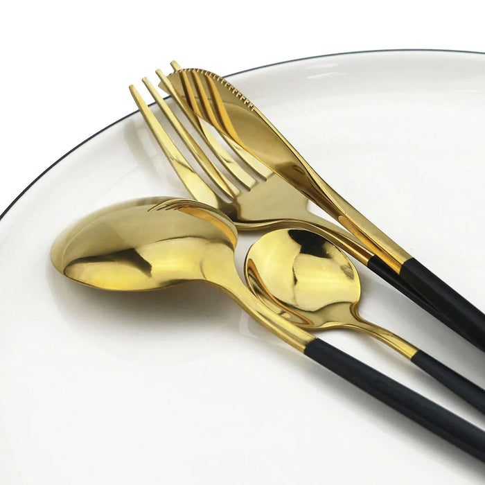 8 / 16 Piece Black Gold Dinner Fork Set