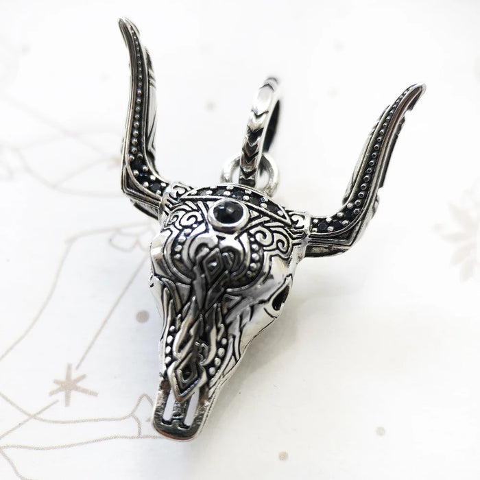 925 Sterling Silver Blackened Bull Head Pendant Gift For Women & Men