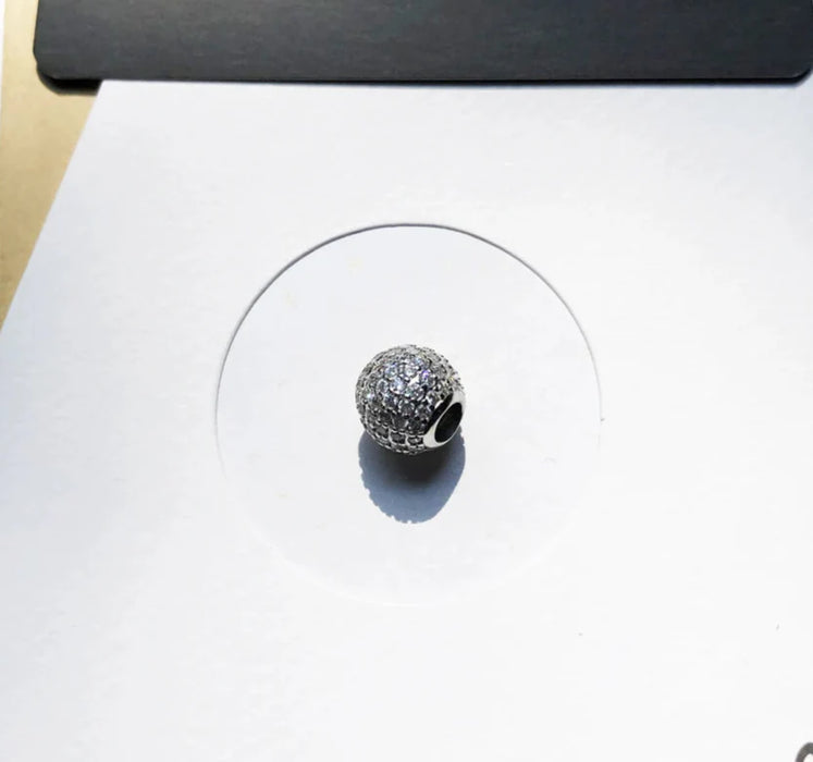 925 Sterling Silver White Pave Cz Beads Europe Jewelry Gift