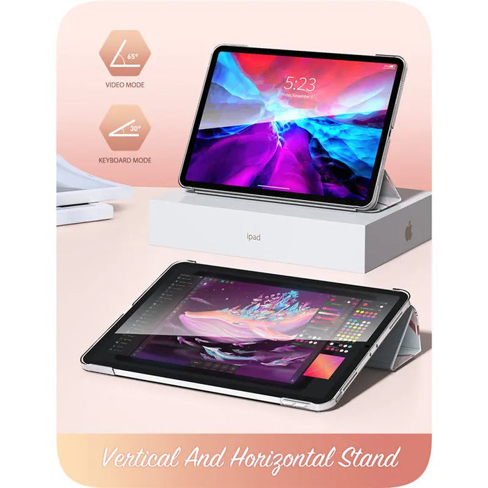 For Ipad Pro 12.9 2020 Cosmo Lite Slim Trifold Stand Smart Clear Hard Back Protective Case With Auto Sleep / Wake