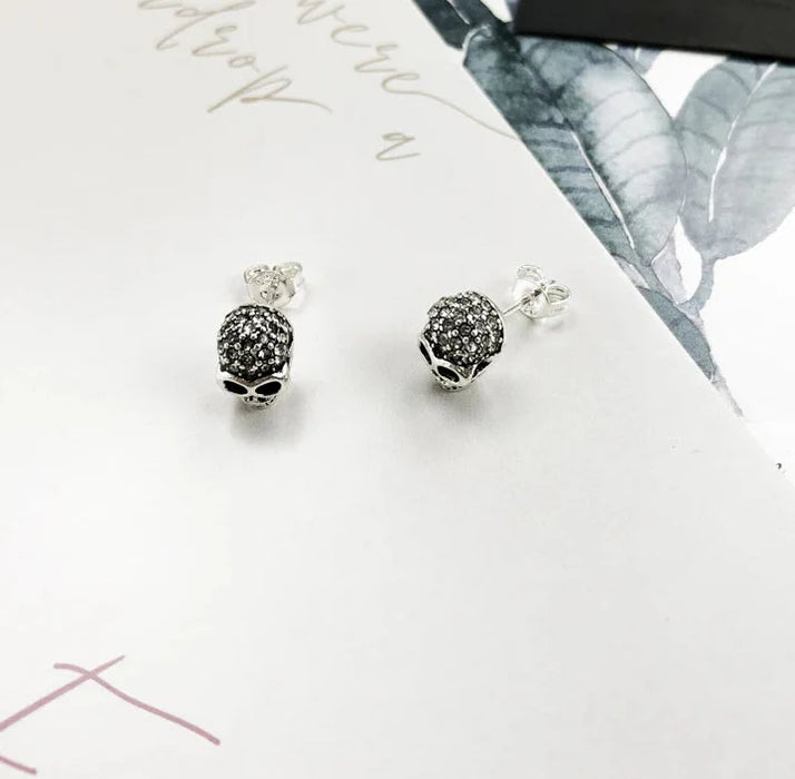 925 Sterling Silver Vintage Blackened Skull Studs