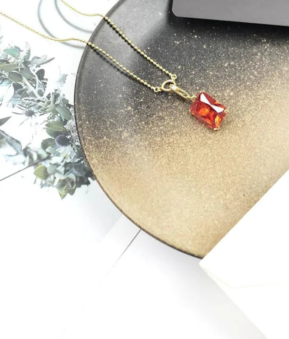 925 Sterling Silver Square Stone Charm Necklace Autumn Fine Jewelry For Women