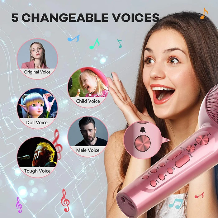 Wireless Bluetooth Karaoke Mic For Phone Led Light Magic Sound Portable