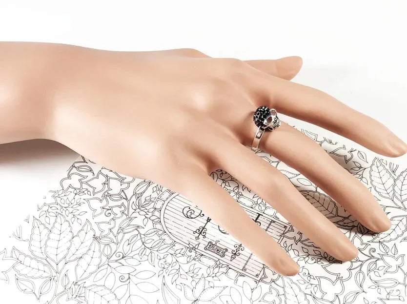 925 Sterling Silver Rebel Street Black Skull Ring Fine Punk Jewelry For Women Autumn