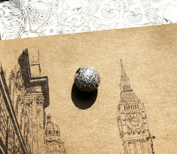 925 Sterling Silver White Pave Cz Beads Europe Jewelry Gift