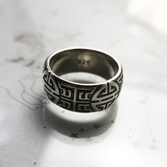 925 Sterling Silver Ethnic Band Ring Autumn Buddhist Prayer