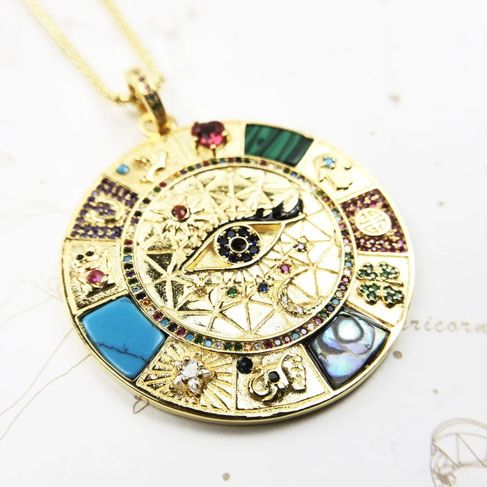 925 Sterling Silver Wheel Of Fortune Necklace Magical Lucky Symbols Amulet For Women And Men Fine Jewelry From Europe
