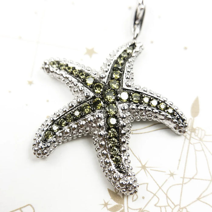 925 Sterling Silver Green Starfish Pendant Fashion Accessory For Men & Women