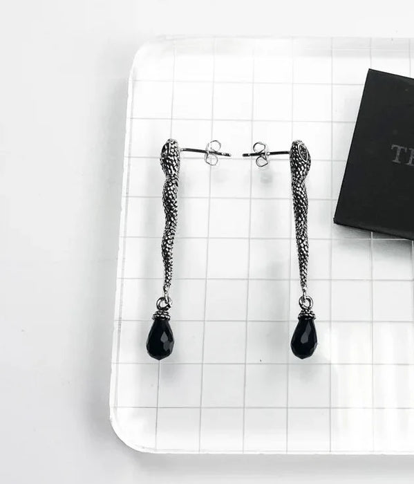 925 Sterling Silver Crystal Snake Drop Earrings Europe Style Glam Fashion Women